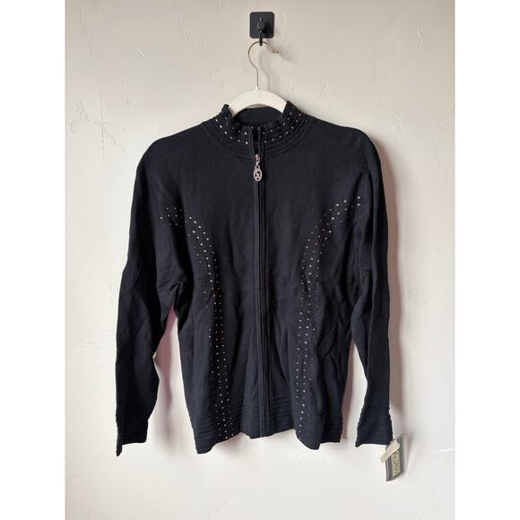 NWT Christine Alexander Full-Zip Mock Neck W/ Crystalized Swarovski Rhinestones - Picture 2 of 10